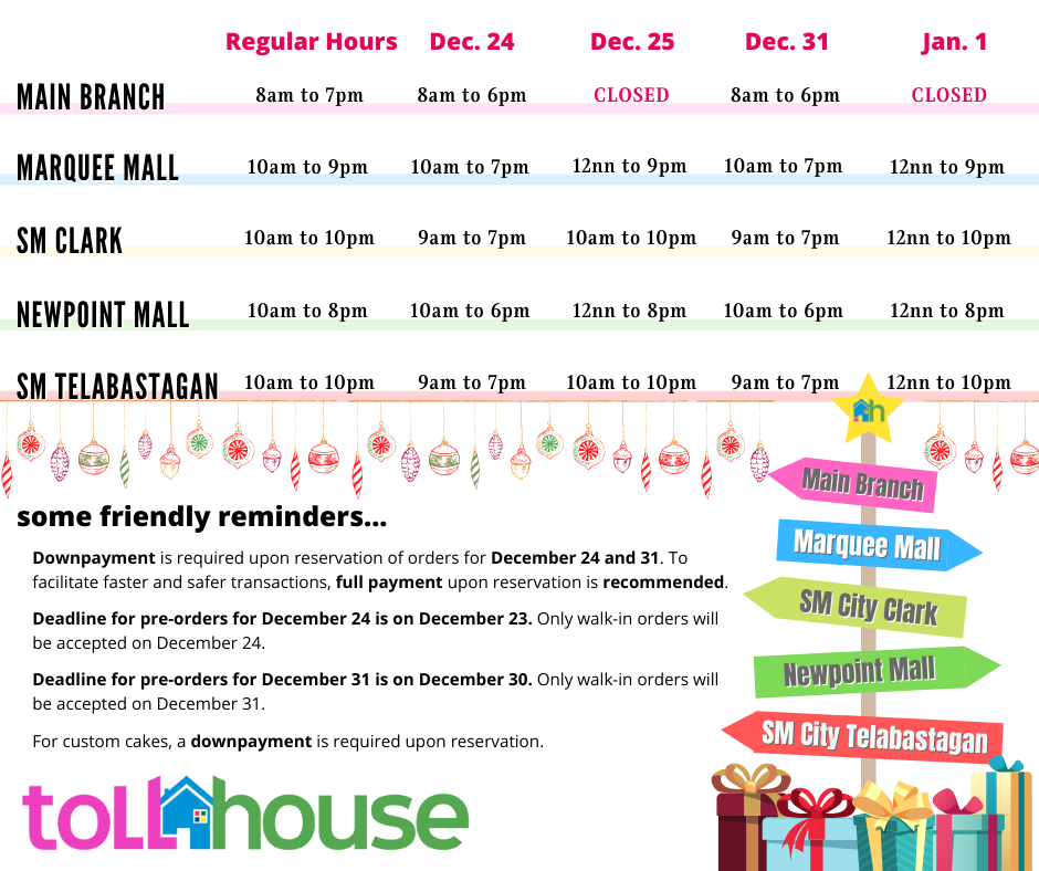 Toll House December 2020 Holiday Schedule